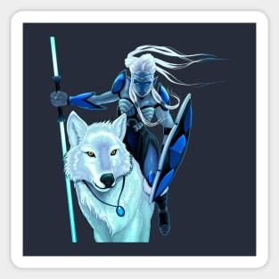 elf with white wolf Sticker